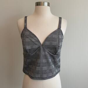 Express Houndstooth Soft Bustier Top Crop Black White Medium NWT